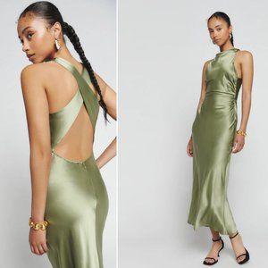 NWT Reformation Casette Silk Dress in Artichoke